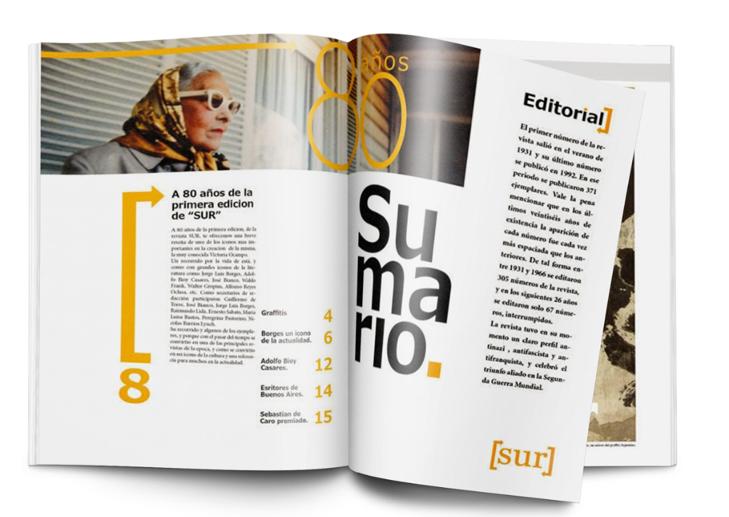 Revista SUR 80 años - Diseño editorial tipográfico